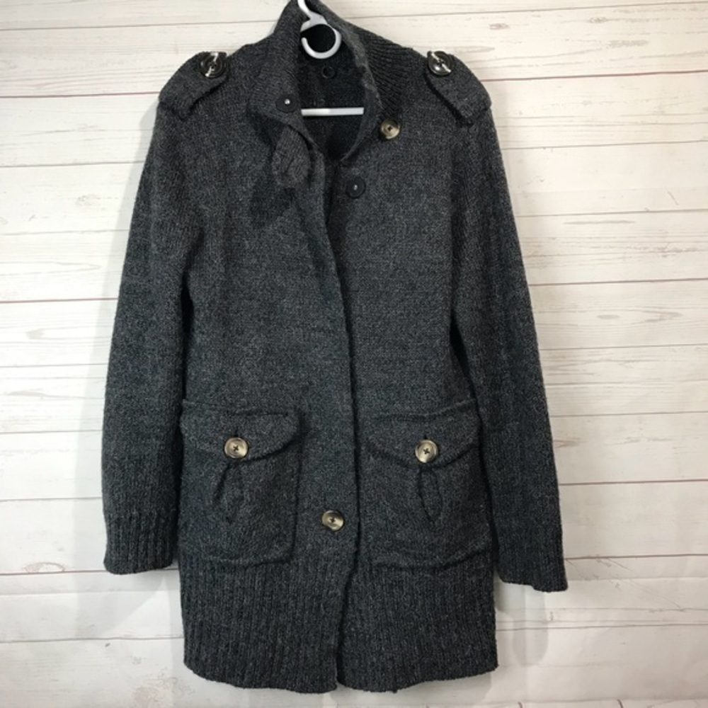 One girl who | Alpaca Snap Front Gray Cardigan